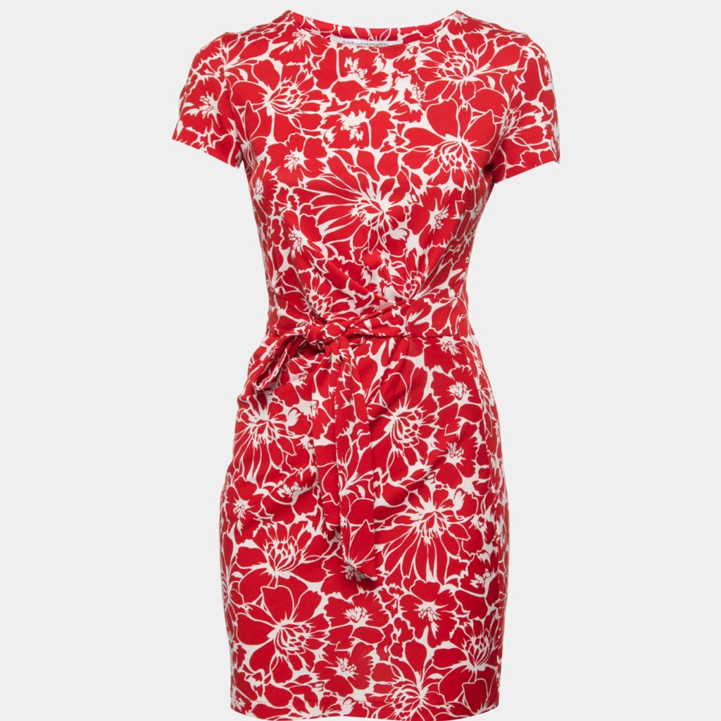 Diane Von Furstenberg Zoe In Dahlia Small Poppy Floral Mini Red Dress 0